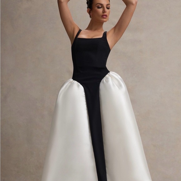 Club L London Christie Elegant Black and White Women's Dress (Basque Waist) - Picture 2 of 7